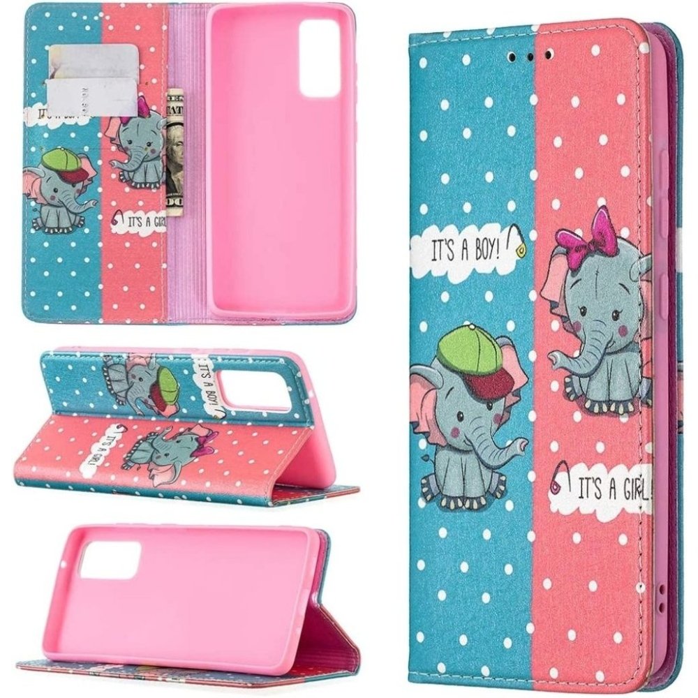 Samsung S20 FE Case, Blue and Pink Dot Leather Folio Wallet Shockproof Case